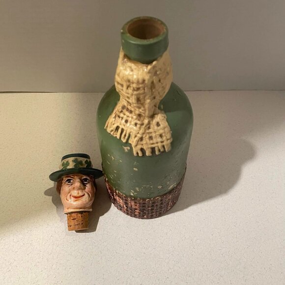 VTG 1950s Whimsical Kitschy Irishman w/ Shamrock Hat Whiskey Spirits Decanter - Picture 6 of 9
